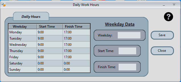 Daily work hours tracking