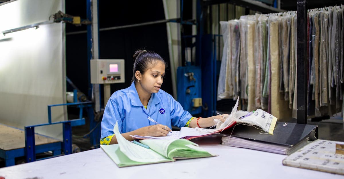 Quality document control specialist organizing compliance documentation for manufacturing scheduling system